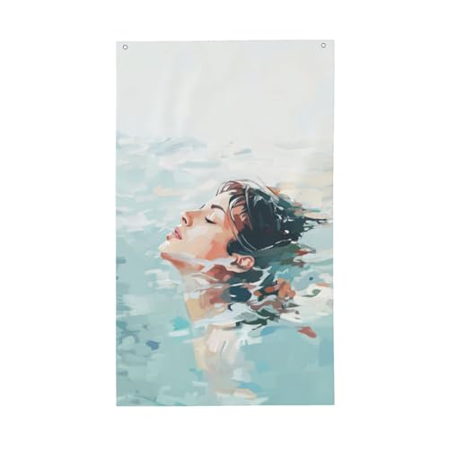 Abstract Woman Swimming In The Sea Yard House Flags,3x5 Ft Season Greeting Banner With Grommets Indoor Outdoor Party Home Decorations