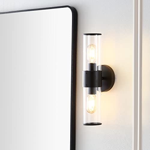 Image of JONATHAN Y 15.5 inch Oil Rubbed Bronze /Clear 2-Light Modern Iron LED Wall Sconce for Bathroom Vanity Kitchen Hallway, Clear Acrylic Shade, LED Bulbs Included (JYL9913C)