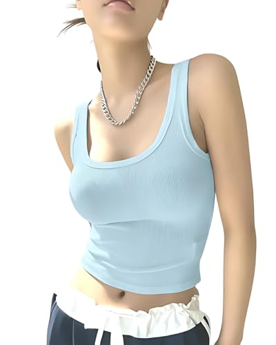 Image of 95% Cotton, 5% Lycra Women's and Girls Solid Ribbed Square Neck Tank Top | Tanktop for Women | Sleeveless Top | Crop Tanktop | Ribbed Tank Top