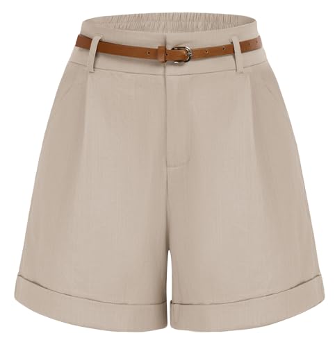 Image of Belle Poque Women Bermuda Shorts Elastic Waist Wide Leg Shorts with Pockets & Belts