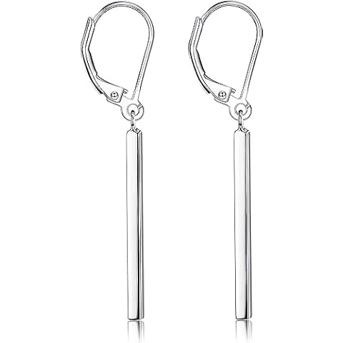 Milacolato S925 Sterling Silver Bar Dangle Earrings 18K White Gold Plated Women's Drop Dangle Earrings Hypoallergenic Leverback Vertical Bar Drop Earrings for Women Cover