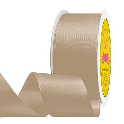 Image of Double Face Tan Satin Ribbon 1-1 /2 inch X 25 Yards Polyester Tan Ribbon for Gift Wrapping Very Suitable for Weddings Party Hair Bow Invitation Decorations and More