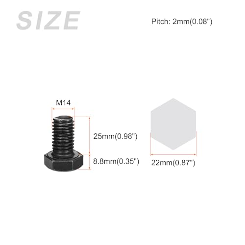 Image of METALLIXITY Hex Bolts (M14-2x25mm) 5Pcs, Carbon Steel Fully Threaded Black Oxide, Coarse Thread UNC Hex Head Screw Bolt - for Furniture Repair