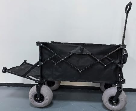 SUNNYFEEL Carro de playa resistente con ruedas grandes de globo para arena, capacidad de 550 libras, carrito plegable de 200 L, grande con portón trasero, bomba, todo terreno para playa, camping
