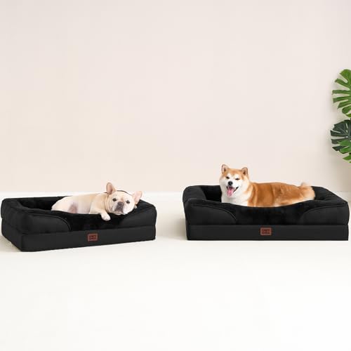 EHEYCIGA Orthopädisches Hundebett Grosse Hunde, 106.5x76x18.5cm, Memory Foam Waschbar und Wasserdicht Hundekorb mit 4 Rändern, Hundesofa Hundecouch rutschfest, Schwarz