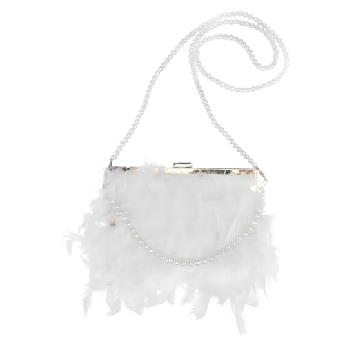 Sac bandoulière chaîne perles et boucle plumage élégant pour soirée