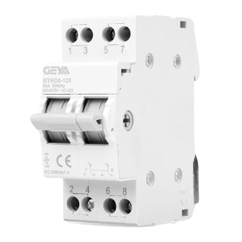 GEYA Conmutador Seccionador 2P 63A Interruptor Aislador de Transferencia Manual de Doble Potencia AC 220V Interruptor Aislador de Transferencia Manual de Doble Potencia Montaje en carril DIN