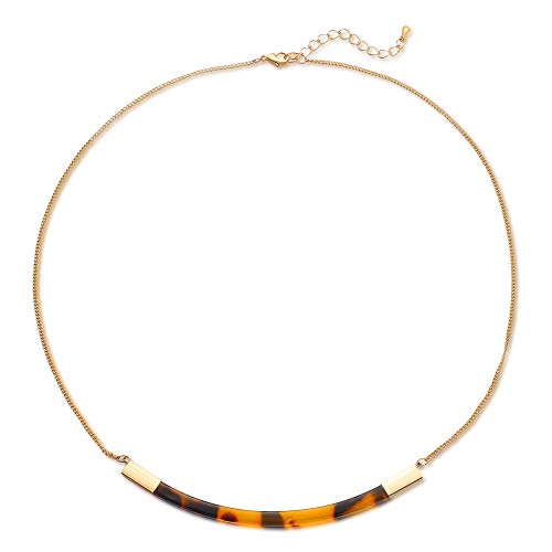 FAMARINE Tortoise Shell Collar Necklace, Tortoise Resin Curved Bar Pendant Thin Chain Necklace 17