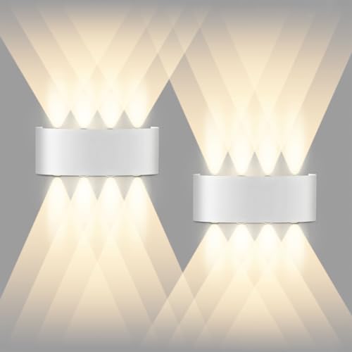 CHEVVY Lot de 2 Applique Murale LED Blanc 8W, Intérieur Exterieur Murale, IP65 Lampe Blanche Chaude 3000K Murales, Moderne Carré Up Down en Aluminium pour Chambre, Salon, Hôtel