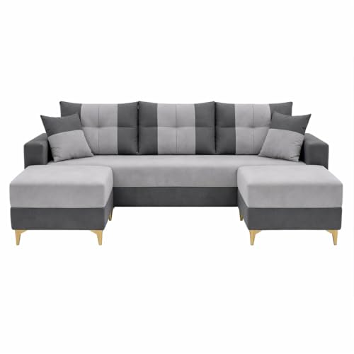 Image of Cavishq 5 Seater L Shape Sofa Set with 2 Movable Ottomans | Flexible Layout | Luxury Velvet Suede Fabric | Modern Living Room Sofa | Dark Grey-Light Grey