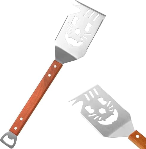 Multifunktionale Grillspatel für Outdoor Grill, Grilldreher aus Edelstahl mit Holzgriff, 41,5 cm Langer Grilldreher, Grillgeschenke (L-Tiger)