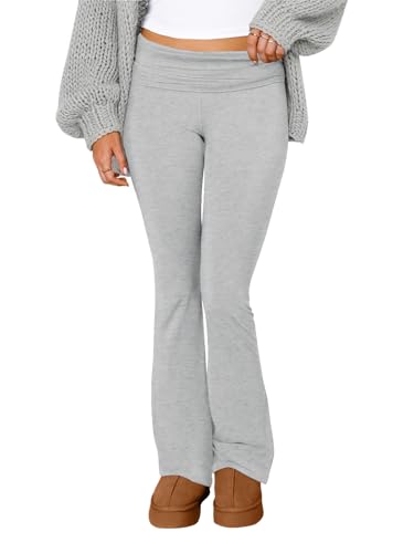 COPYLEAF Flare Leggings for Women Fold Over Yoga Pants Stretch Bell Bottom Y2K Lounge Casual Sweatpants(Light Grey M)