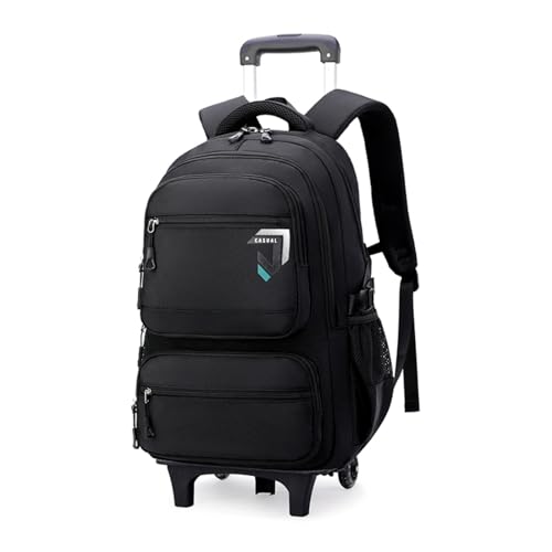 Boys Rolling Backpack, Kids Bookbag with Wheels,Kids Luggage on Wheels,Elementary School Black Trolley Back Pack