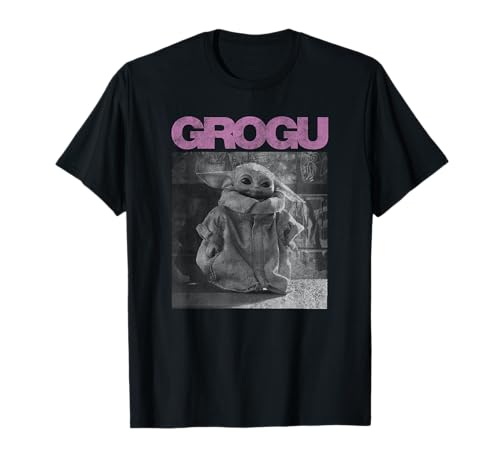 T-shirt Grogu Star Wars The Mandalorian motif imprimé en coton doux noir pour fan
