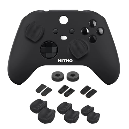 NiTHO FPS Gaming Kit für Xbox Series X/S Controller, Anti-Schweiß-Silikonhülle, 3 Größen von 2 Konkaven Joystick-Kappen, 3 Sätze von 2 Gummi-Trigger, 2 Präzisionsringe - Schwarz
