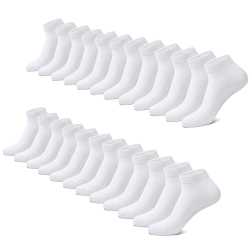 FALARY Sneaker Socken Herren Damen 12 Paar Kurze Halbsocken Baumwolle-Weiß-43-46