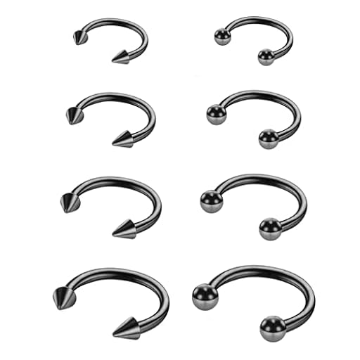 Yolev 8 Piezas Piercing Nariz Acero Quirurgico para Tabique Nasal de 16g Septum Anillo de Nariz Aro de Herradura Joyería Pirsin Nariz de Cartílago de Labio Mujeres Hombres (Negro) | Ya disponible en tu tienda friki favorita! En mundofriki.es!