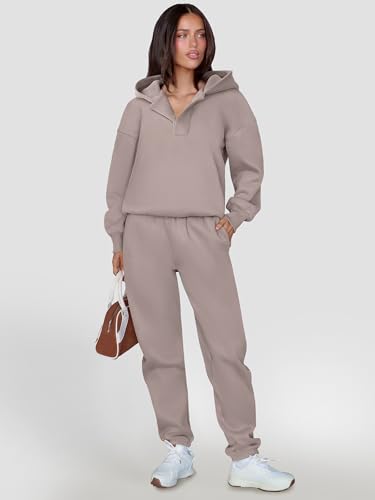ANRABESS Womens 2 Piece Outfits Lounge Hoodie Oversized Sweatshirt V Neck Pullover Jogger Sweatpants 2025 Fall Matching Set2
