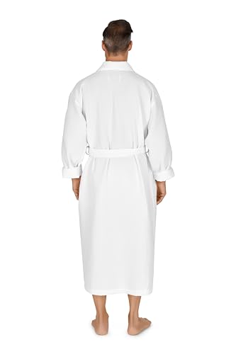Men's Waffle Robe by Boca Terry, White Waffle Knit Robe, Full Length, Lightweight Shawl Bathrobe.3