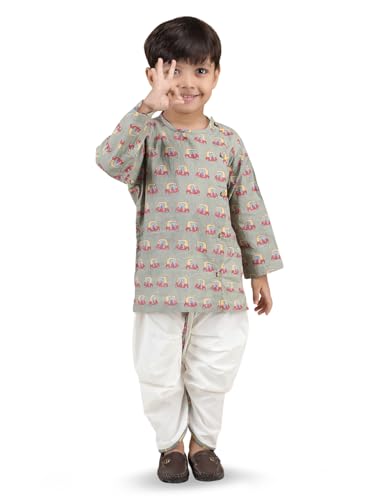 Image of POLKA TOTS Premium Cotton Dhoti Kurta Set for Kids Boys | Traditional Angrakha Style Ethnic Wear for Boys | Kurta Dhoti Set for Kids | Festive & Wedding Clothing Set for Baby