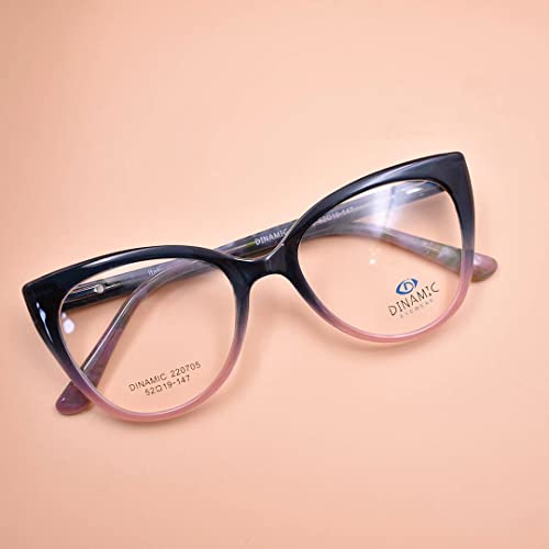 Dinamic Eyewear Cat Eye – Fashion - Eyeglasses For Women – Prescription Glasses - Optical Frame For Women, Retro, Vintage, Elegant, Trendy - Italy Design - Blue/Pink Color, Size 52-19-47 #TOP5