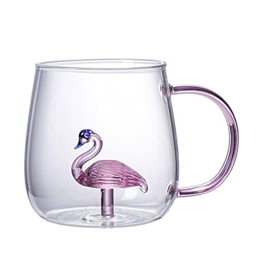 QIANSHENG 3D Coffee Mug Borosilicate Glass Cute Animal Inside Cup Cartoon Figurine Teacup for Women Men, 13.5oz