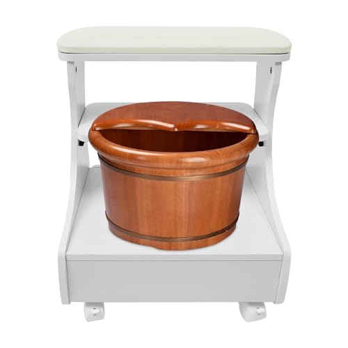 Ficwzw Foot Bath Stool with Universal Wheels, Pedicure Manicure Furniture, Portable Foot Rest Trolley for Foot Spa & Massage, Durable Salon Foot Rest with Adjustable Height (White)