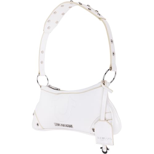 True Religion Horseshoe Shoulder Bag, Zip-Top Mini Handbag with Gold Hardware and Signature Lining, White