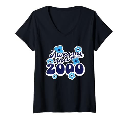 Mujer Awesome Since 2000 25th Birthday Hippie Retro Born In 2000 Camiseta Cuello V