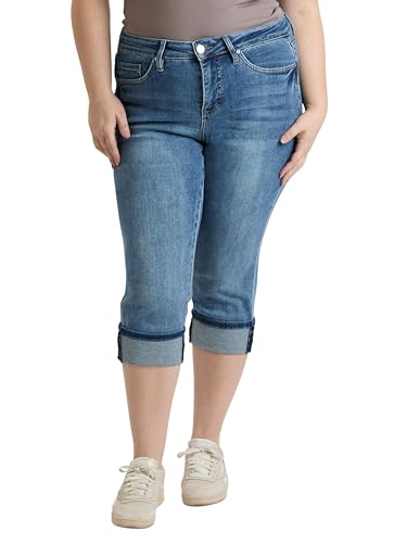 Royalty For Me Womens Women's Plus High Rise Premium Stretch Cuff Essential Capri, Xc121960