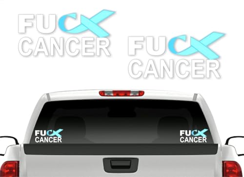 Image of 2 FU Cancer Lite Blue Ribbon 8 inch Decals FCK Prostate Cancer Vinyl Vehicle Decal Stickers (2 Decals - Lite Blue Ribbon)