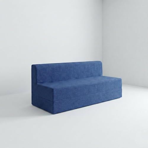 Image of Foldable One Seater Sofa Bed 3 X 6 Ft Jute Fabric Washable Cover Sofa Cum Bed with One Cushions Convertible Sofa Bed for Home, Office & Guest Room (Blue Color - Pre-Assembled)
