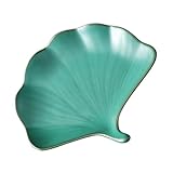 Lurrose Keramik Snackschale in Grün mit Ginkgo Blatt Design Leicht zu Reinigen EIN Stück Geformt als Erfrischungsteller für Küche und Schreibtisch