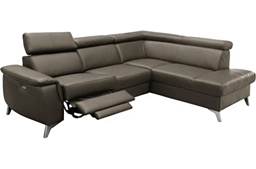 VENESETTI Canapé d'angle en Cuir Italien de Luxe 5/6 Places avec Relax électrique et Coffre, Lincoln, Taupe, Angle Droit
