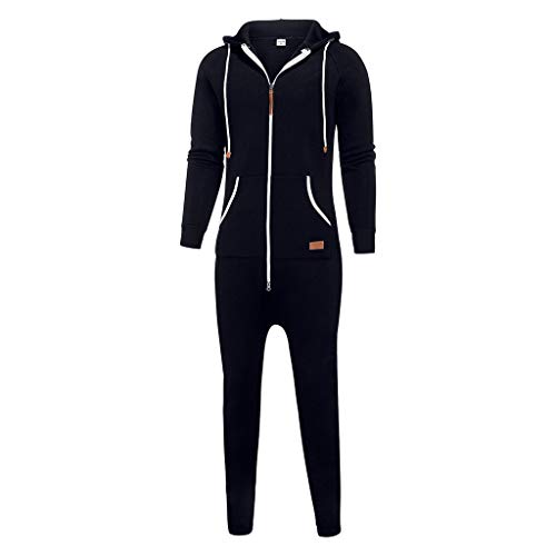 WUAI Onesie Men's Hooded Jumpsuit Zip Up One Piece Pajamas Playsuit Jogger Sweatsuit Overall Romper (Navy,XX-Large)4