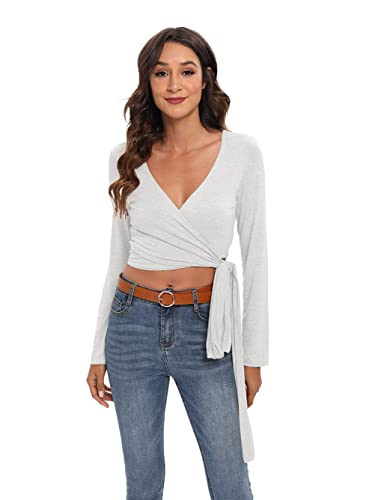 Image of Famulily Women's Sexy Deep V Neck Bandage Surplice Wrap Crop Top