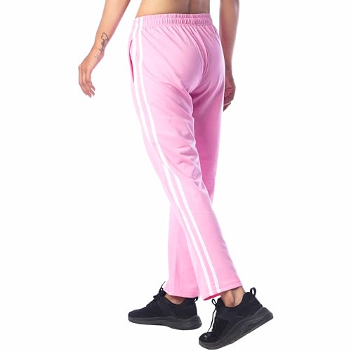 Image of London Hills Women's Regular Fit Mid Rise Cotton Blend Joggers Track Pants Striped Track Pants