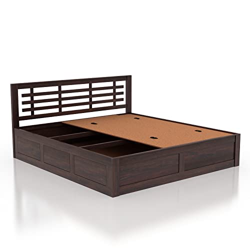 Image of Ganpati Arts Solid Sheesham Wood Lyon King Size Bed with Box Storage for Bedroom Furniture (Walnut Finish) 1 Year Warranty