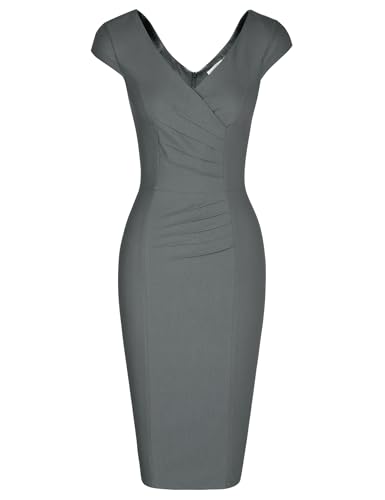 MUXXN Women's 1950's Vintage V Neck Ruched Sheath Formal Pencil Dress
