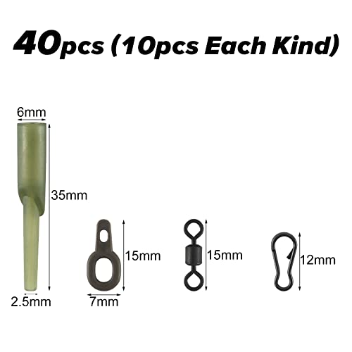 40pcs Carp Fishing Running Rig Carp Fishing Accessories Kit with Weight Clips Angled Rig Rubber Multi Clip Rolling Swivels Run Rings Quick Change Fast Link Carp Fishing Terminal Tackle Accessories - Image 2