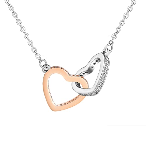 LAZLUVU 2pcs Square Heart Ring Necklace Matching Couple Necklace His and Hers Titanium Stainless Steel Two Souls One Heart Puzzle Piece King and Queen Pendant Set Friendship Valentine's Day Jewelry Gifts (Double Heart Necklace)