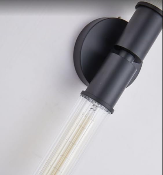 Image of w000401 New 2-Light Dimmable Black Sconces Wall Lighting 19.3 inches Bathroom Sconces Over Mirror with Tube Glass Vanity Lighting Wall Lamp Wall Lights for Living Room, Hallway