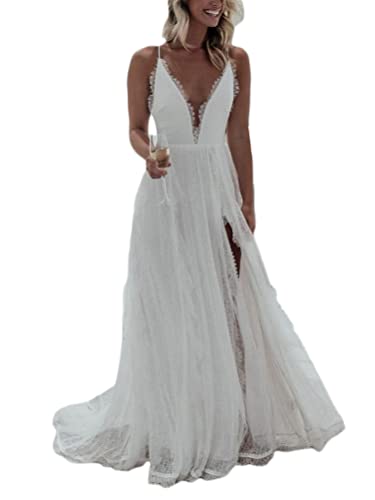 Minetom Damen Lange Abendkleid Hochzeit Brautjungfernkleid Bodenlang Partykleid Cocktailkleid V-Ausschnitt Festlich Kleid Rückenfrei Maxikleid Sommer...