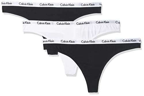 Calvin Klein Thong 3pk Tanga, Black/White/Black, S (Lot de 3) Femme