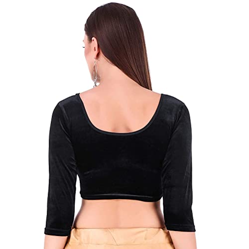 Image of Women's Solid Velvet Breathable 3 /4 Sleeve Round Neck Readymade Blouse (F K A 257111)