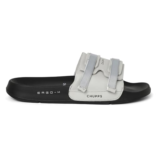 Image of CHUPPS Element Grey & Black Drift Orthopedic Slippers | Soft Footpharma Footbed | Breathable Ventilation Holes | Lightweight Flip Flops | Anti-Skid Chappals for Everyday For Mens