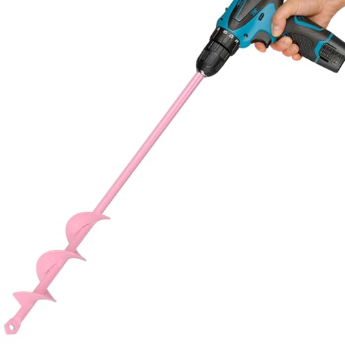 Pretty Pink 4X42cm Auger Drill Bit for Planting, Extended Length Garden Hole Digger for Planting Bulbs Flowers, Long Handle Bulb Planter Tool for 3/8 Hex Drive Drill