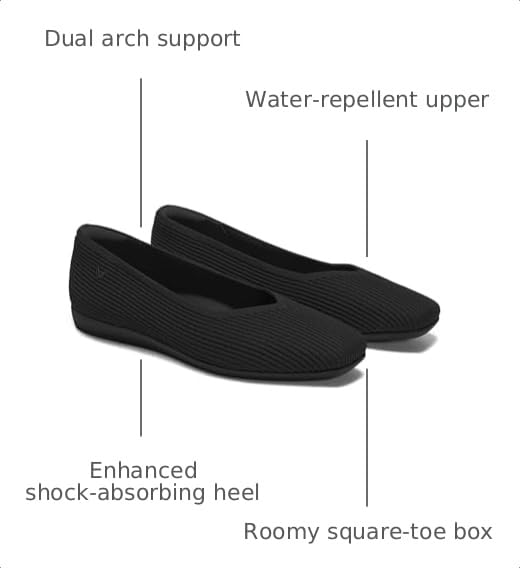 Image of VIVAIA Margot Walker Women's Flats Lightweight Square Toe V Cut Ballet Flats Comfortable Casual Water Repellent Walking Flat Shoes