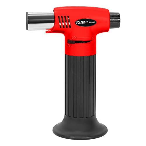 Solder-It Red Pro-Torch PT-200 | Mini Butane Torch Lighter | Compact Blow Torch, Soldering Tool, and Grill Lighter | Waterproof Piezo Electronic Ignition System | For Soldering, Brazing, and Plumbing