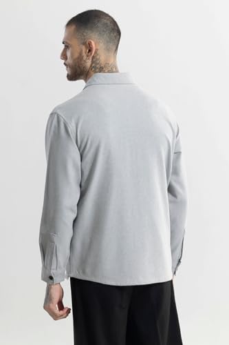 Image of SNITCH Light Grey Solid Cotton Shacket Shirt